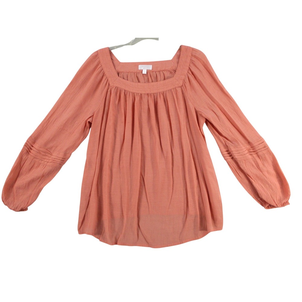 Joie Pink Square Neck Long Sleeve Pleated Blouse Top Womens size L